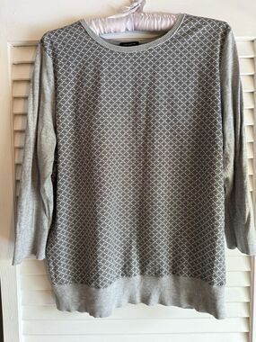 Ann Taylor Sweater 3/4 Sleeve Gray Print women's L Classic Lightweight Career